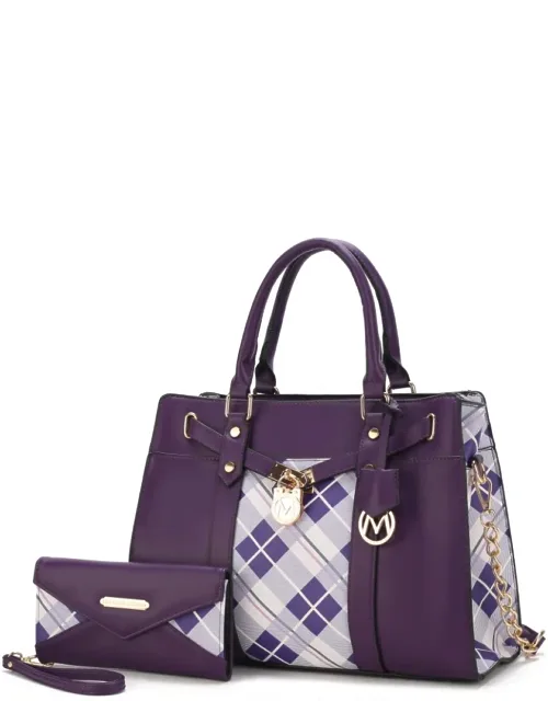 Christine Plaid Vegan Leather Satchel Bag With Wallet