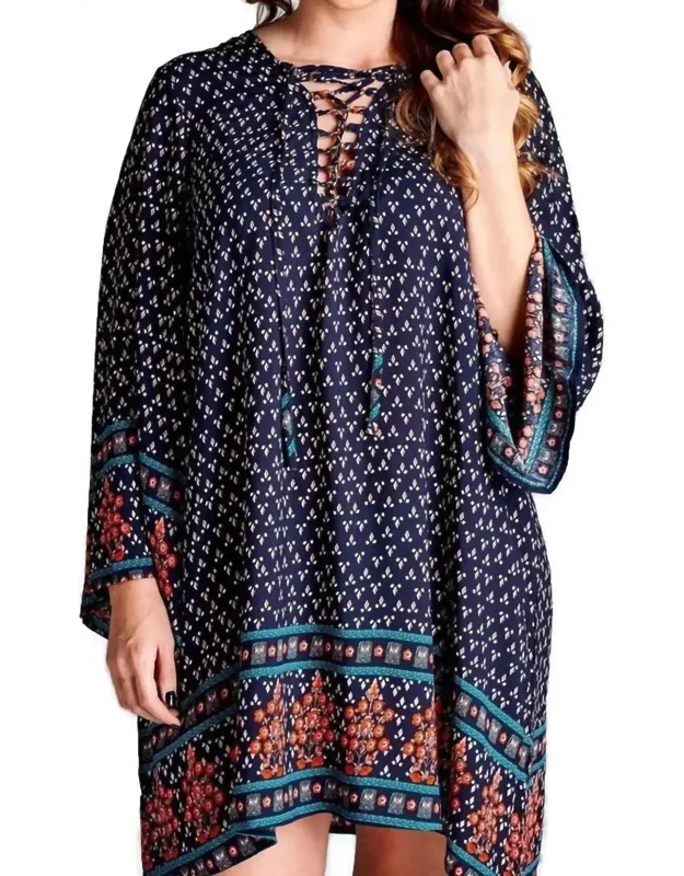 Border Print Floral Bohemian Mini Dress