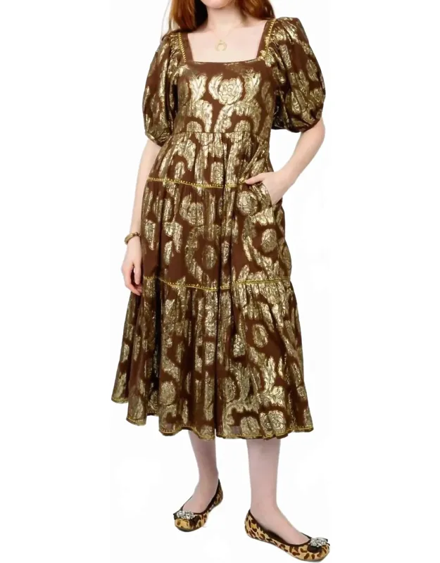 Metallic Rose Midi Dress