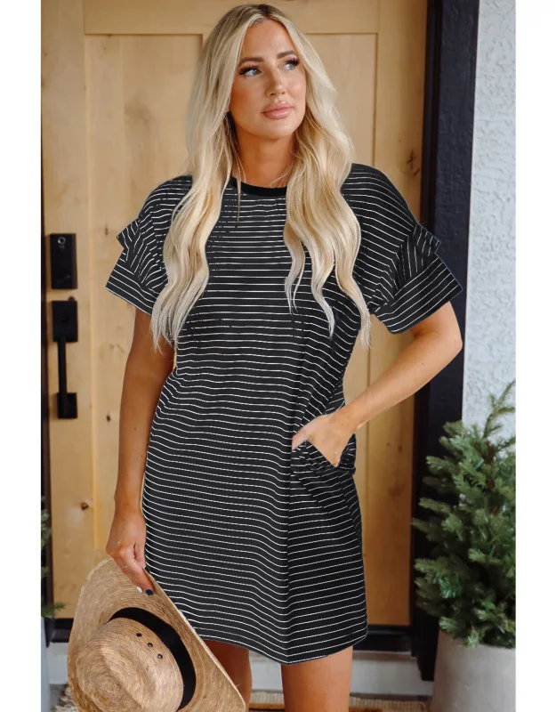 Ruffled Short Sleeve Crew Neck T-shirt Shift Mini Dress