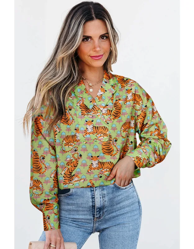 Floral Printed Collared V-neck Casual Shirt