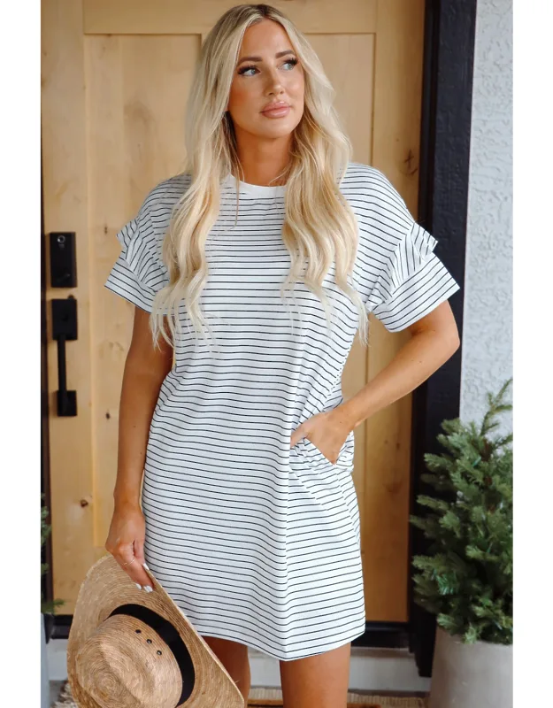 Ruffled Short Sleeve Crew Neck T-shirt Shift Mini Dress