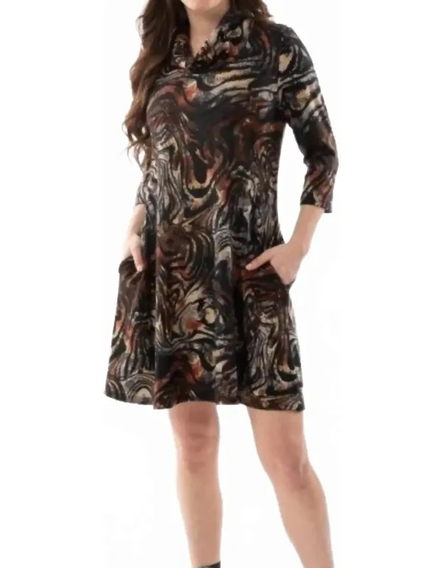 Animal Print A-line Cowl Dress