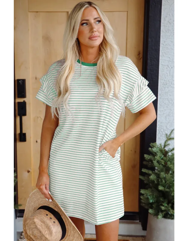 Ruffled Short Sleeve Crew Neck T-shirt Shift Mini Dress
