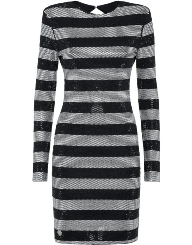Striped Short Dress With Crystals