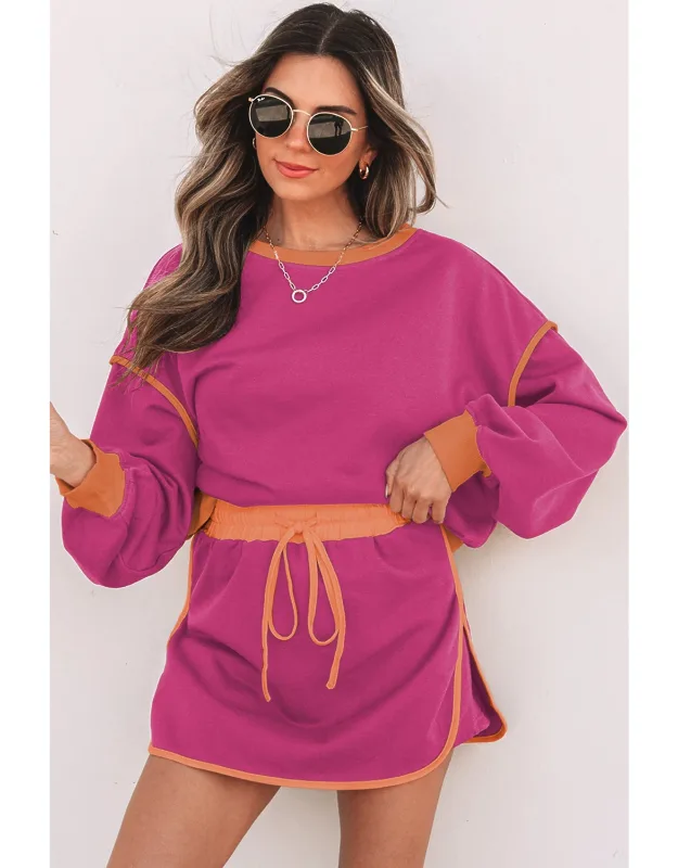 Loose Pullover And Lace-up Waist Skort Set