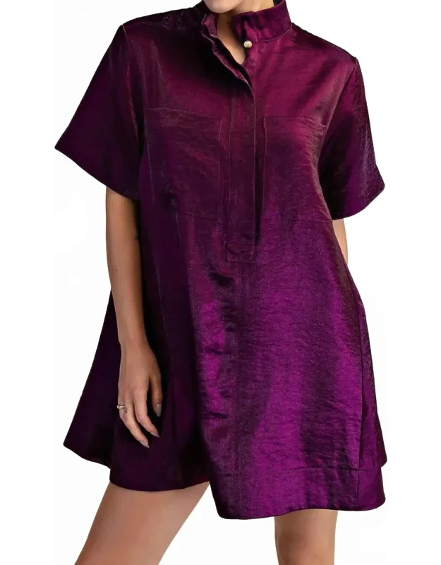 Button Front Short Sleeve Mini Dress