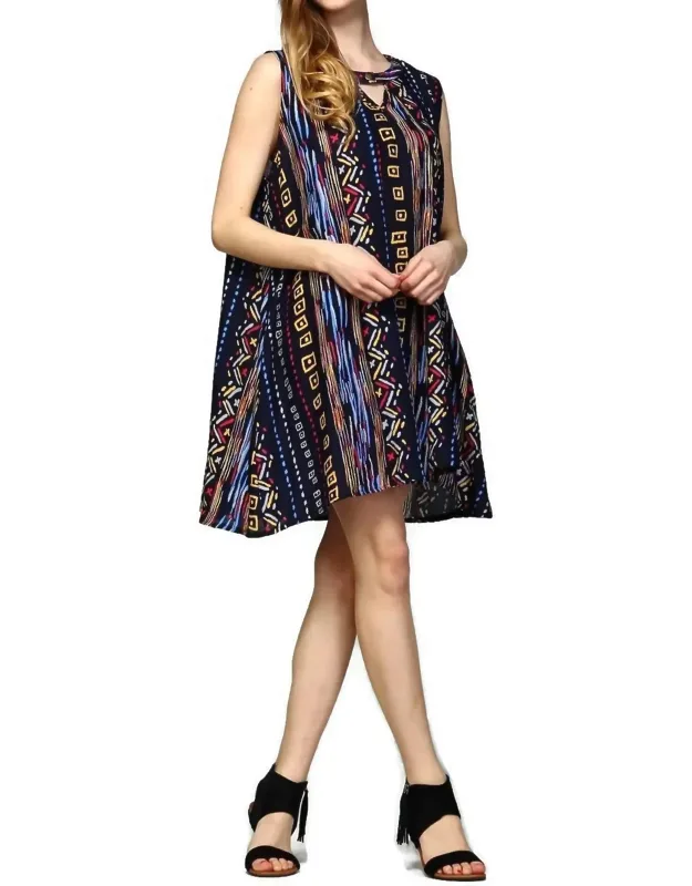Tribal Sleeveless Keyhole Mini Dress