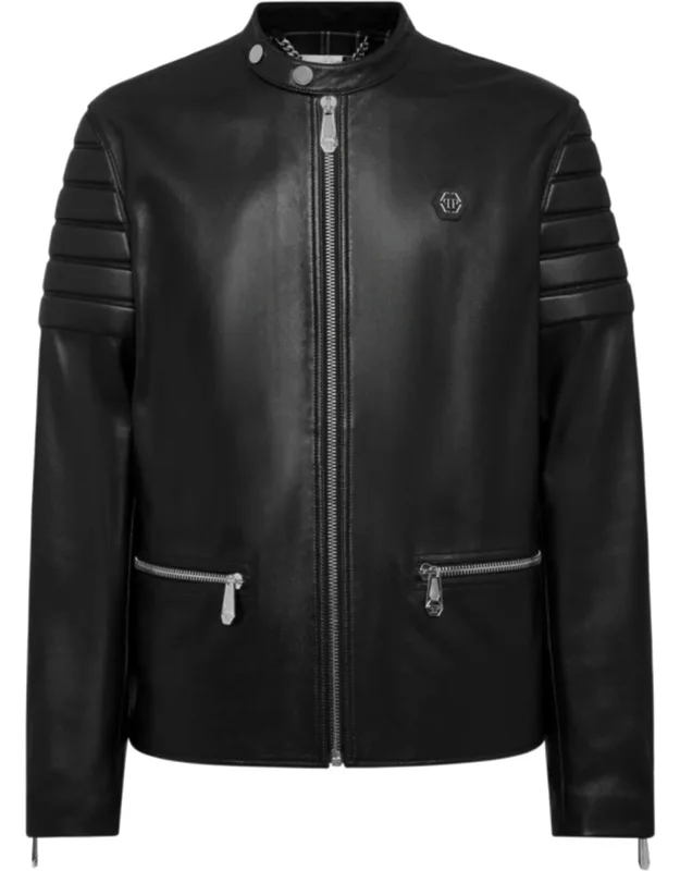 Leather Moto Jacket With Padded And Quilted Details