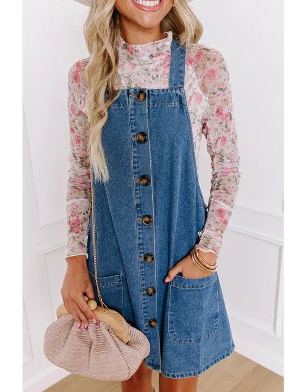 Dusk Wide Strap Button Front Pocketed Denim Mini Dress