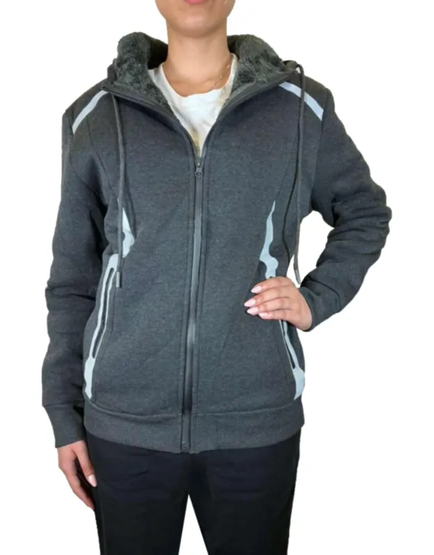 Blu Rock Relaxed Fit Shearling Fleece Lined Full Zip Hoodie With Adjustable Drawstring Hood And Two Side Zipper Pockets