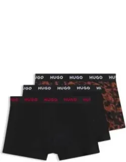 Hugo Three-pack Of Trunks In Stretch Cotton - Patterned Underwear With Comfortable Stretch-cotton Jersey And Repeat-logo Waistband