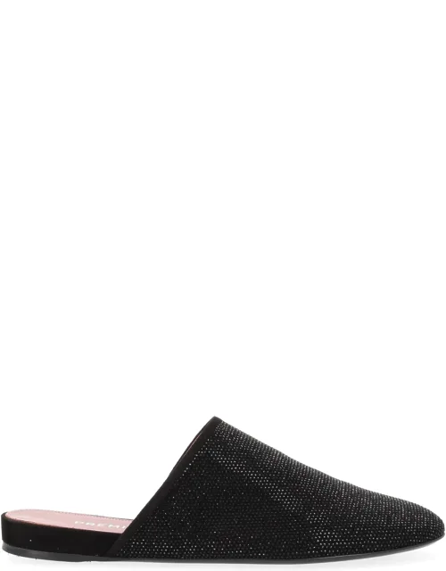 Leather Slippers With Rhinestones