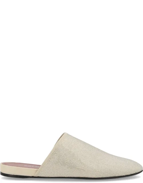 Leather Slippers With Rhinestones
