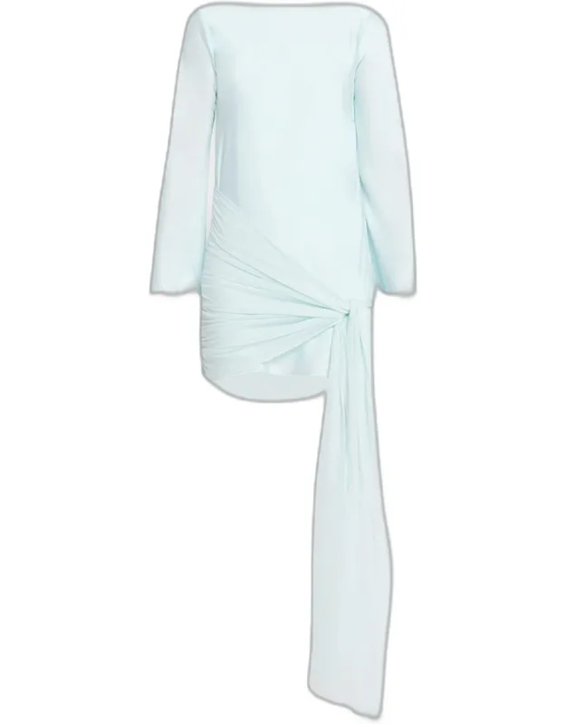 Draped Long-sleeve Satin Mini Dress