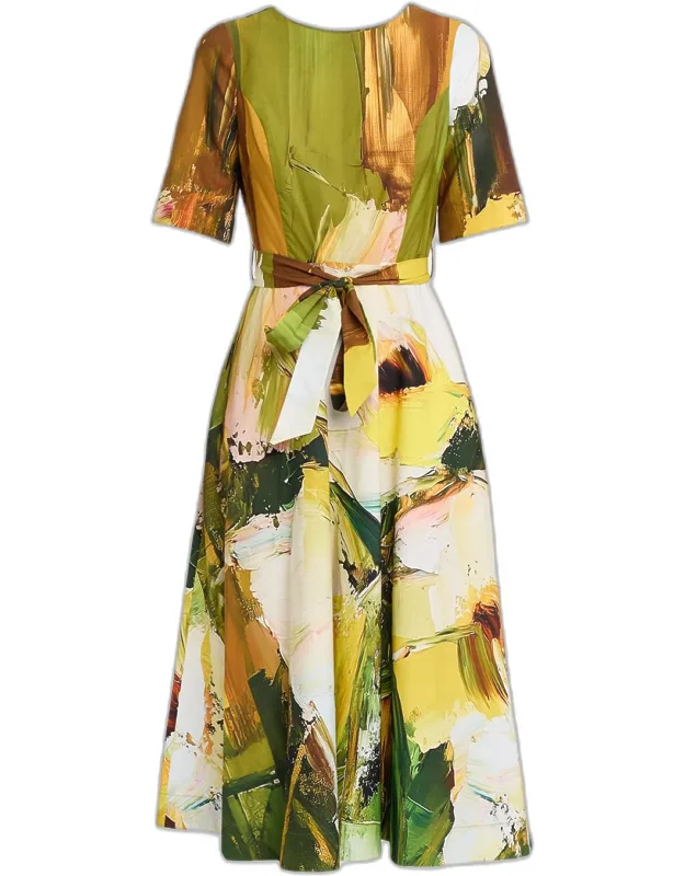 Brushstroke-print Cotton Midi Dress