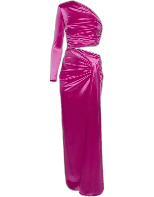 Satin Draped Cut Out Maxi Dress