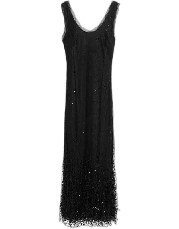 Irisa Beaded Fringe Lace Midi Dress