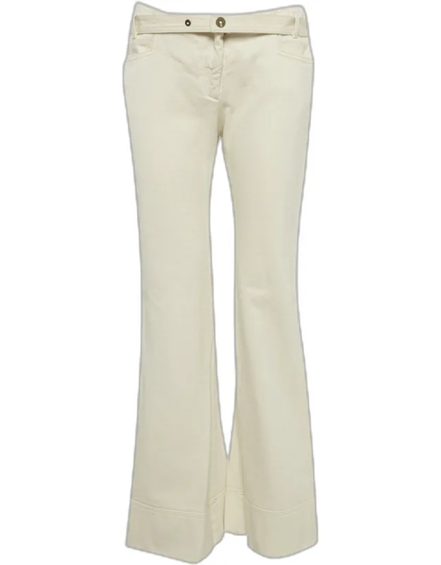 Cream Denim Wide Leg Jeans