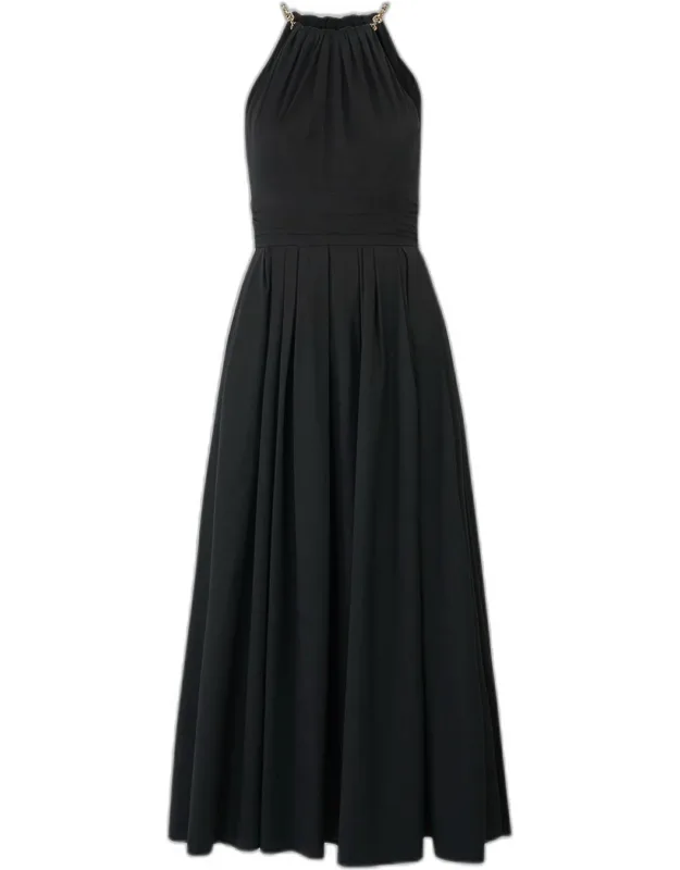 Chain-link Halter A-line Midi Dress