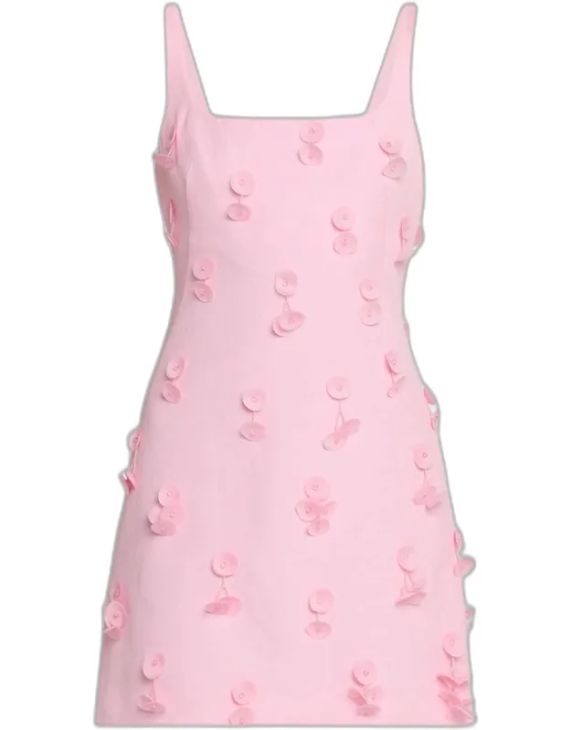 Petal Applique Square-neck Mini Dress