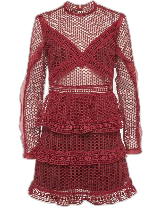 Guipure Lace Tiered Mini Dress