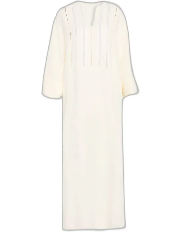 Embroidered Viscose-linen Tunic Midi Dress