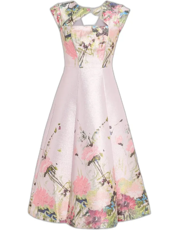 Floral-print Metallic Midi Dress