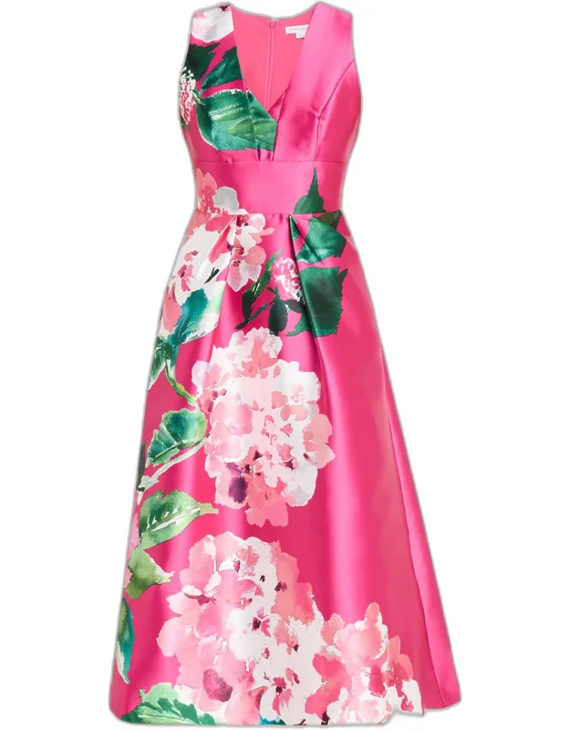Floral-print Mikado Midi Dress