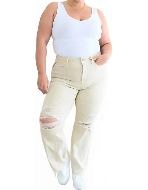 High Rise Distressed Straight Jeans