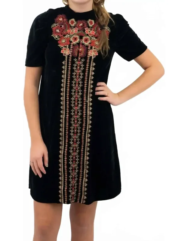 Embroidered Velvet Dress