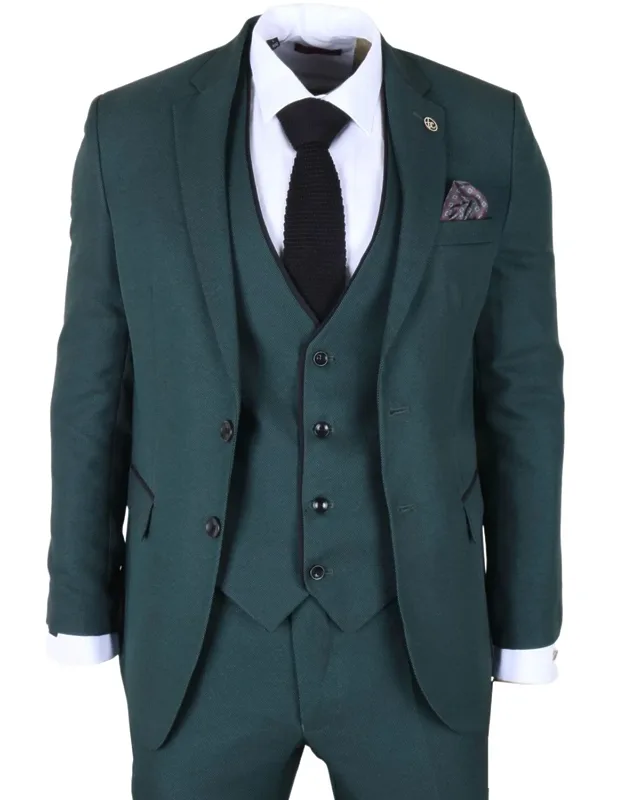 3 Piece Suit Contrast Trim Tailored Fit Formal Attire
