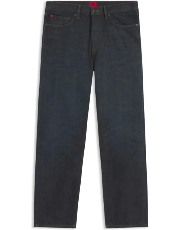 Hugo X Rb Regular-fit Jeans With Rear Logo Patch And Bull Motif