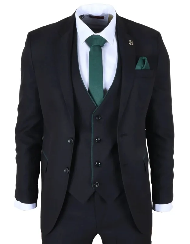3 Piece Suit Contrast Trim Tailored Fit Formal Attire