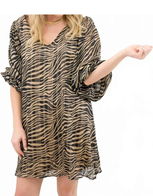 Tiger Print Balloon Sleeve Mini Dress