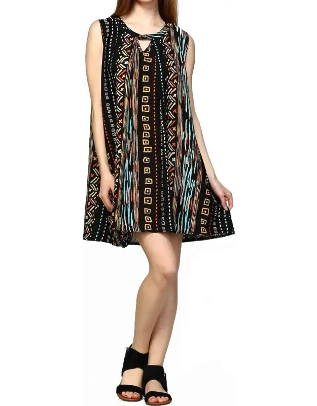 Tribal Sleeveless Keyhole Mini Dress