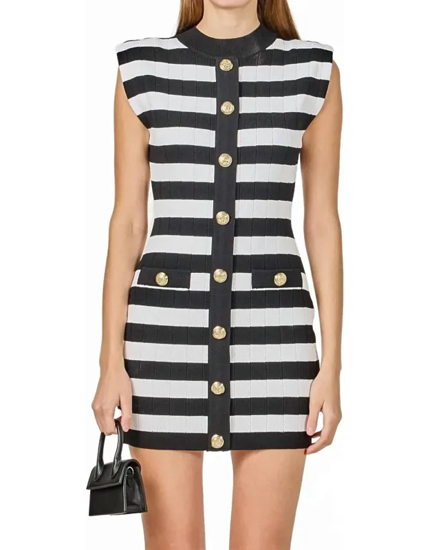 Mock Neck Striped Mini Dress