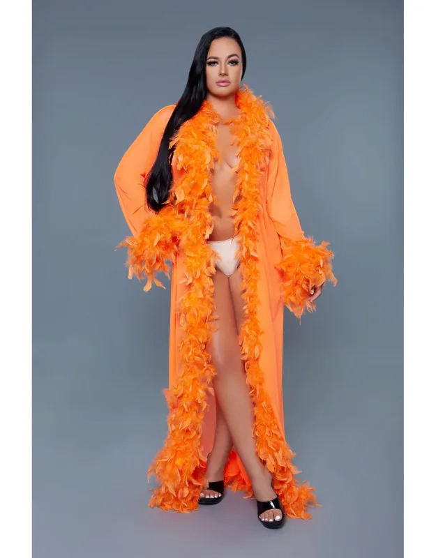 Chiffon Robe With Feather Boa Trim