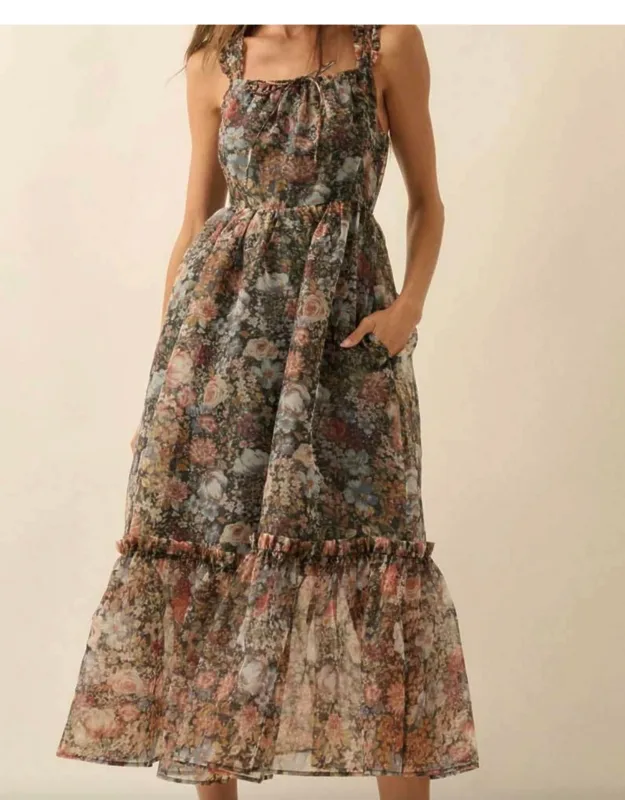 Floral Organza Ruffled Fit-and-flare Maxi Dress