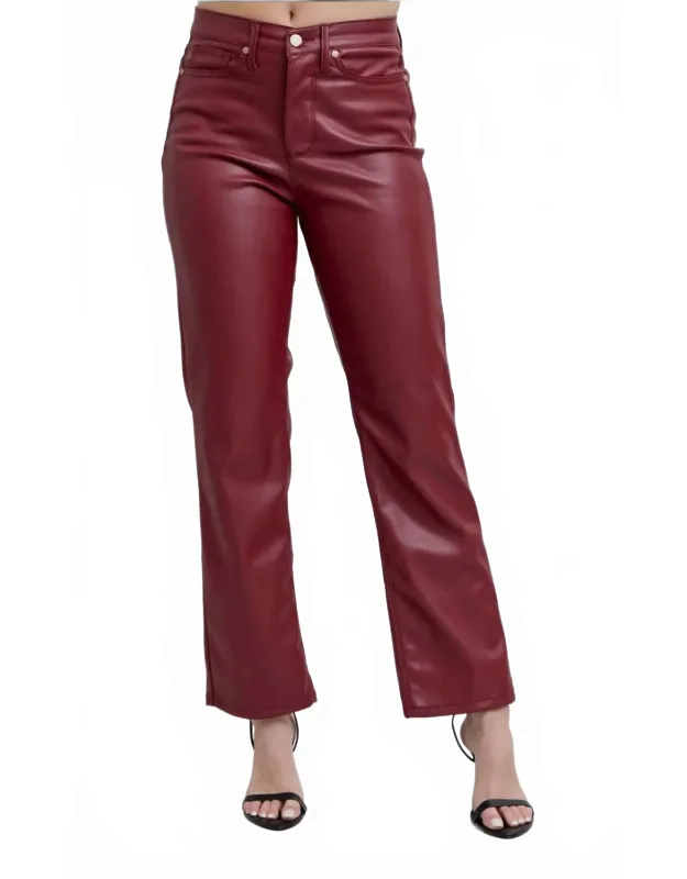 Faux Leather Tummy Control High Waisted Straight Leg Pants