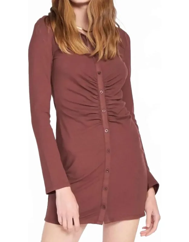 Ruched Suede Button Mini Dress