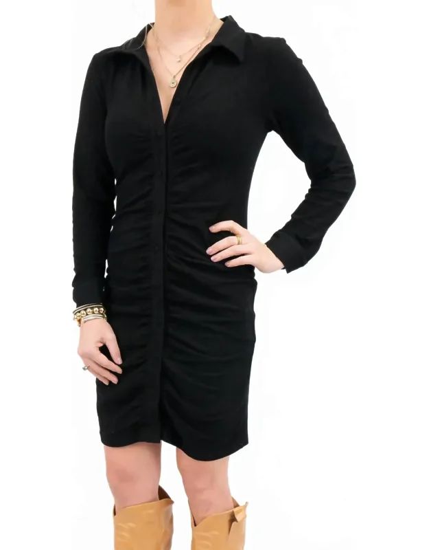Ruched Suede Button Mini Dress