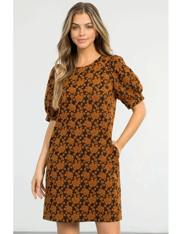 Textured Dress With Puff Sleeves