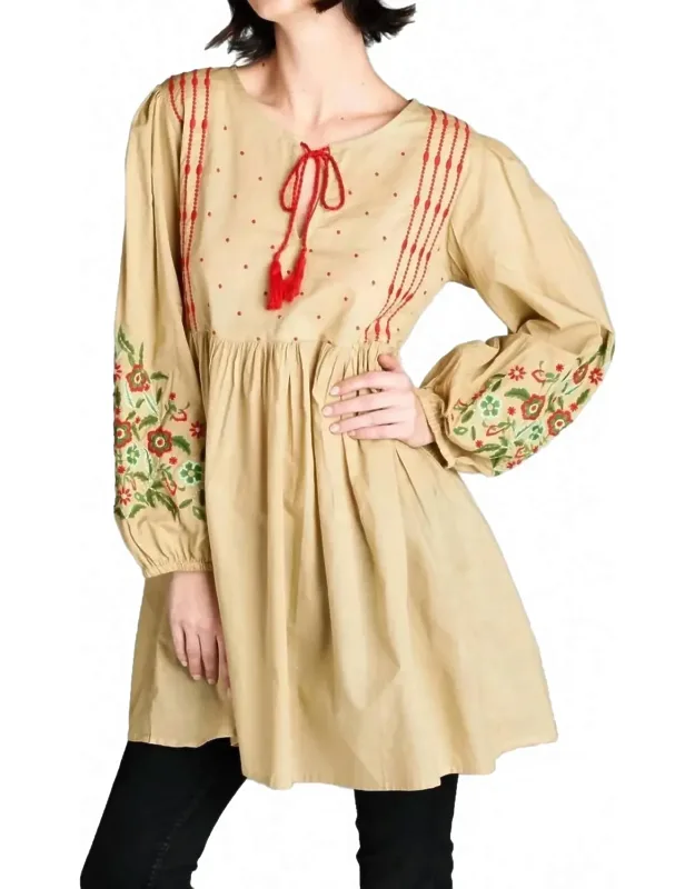 Floral Embroidered Peasant Mini Dress