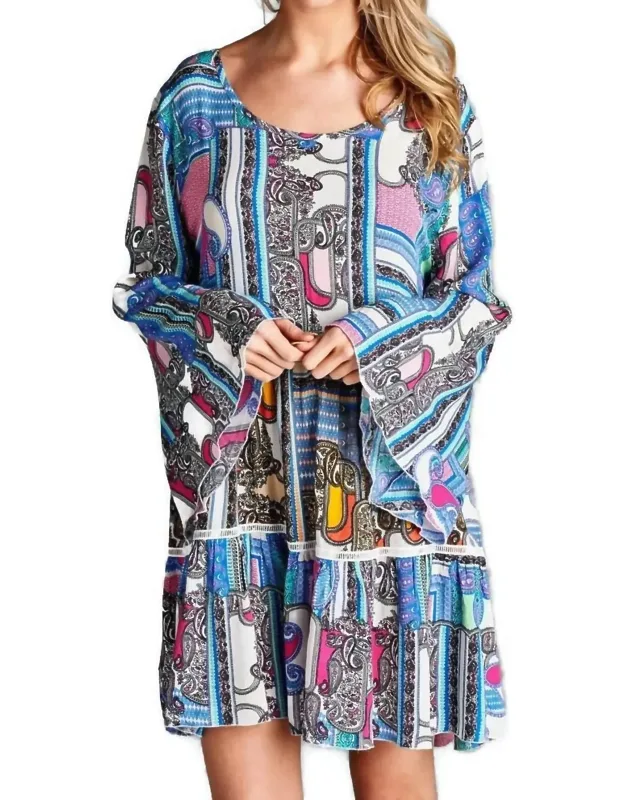 Paisley Bell Sleeve Mini Dress