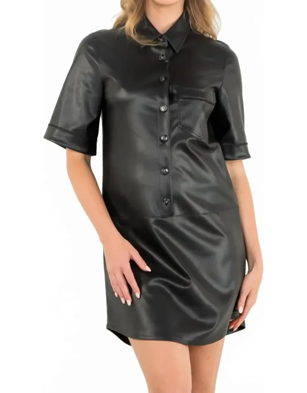 Faux Leather Shirt Dress