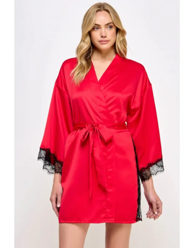 Luxury Satin Wrap Robe With Lace Accents
