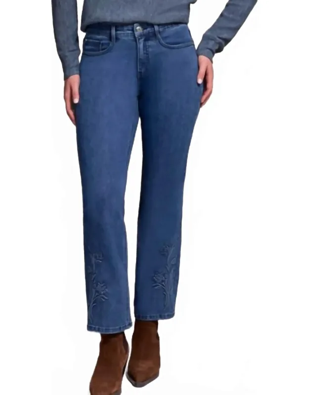 Mid-rise Kick Flare Jeans With Embossed Flower Detail