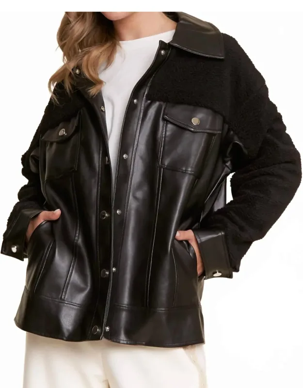 Faux Leather Sherpa Teddy Jacket