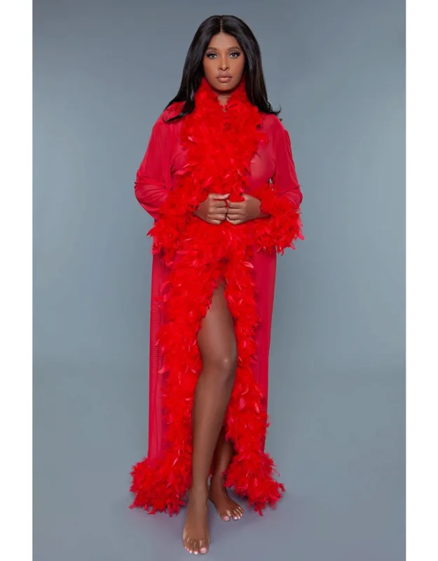 Chiffon Robe With Feather Boa Trim